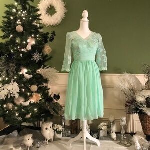 Boho style mint green lace & chiffon with 3/4 length sleeves